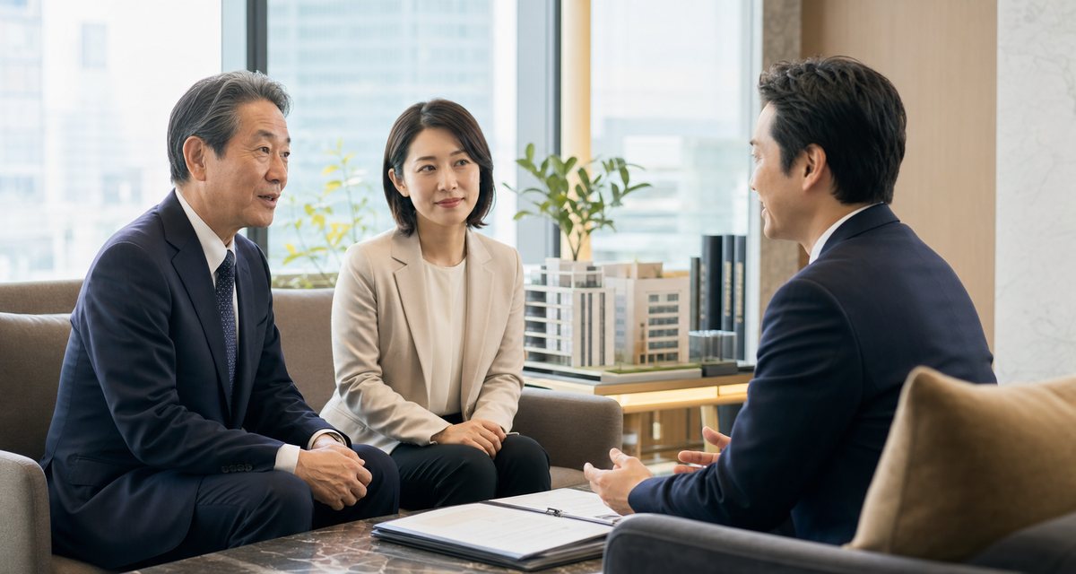 フランチャイズ事業の承継について経営者とアドバイザーが相談する様子